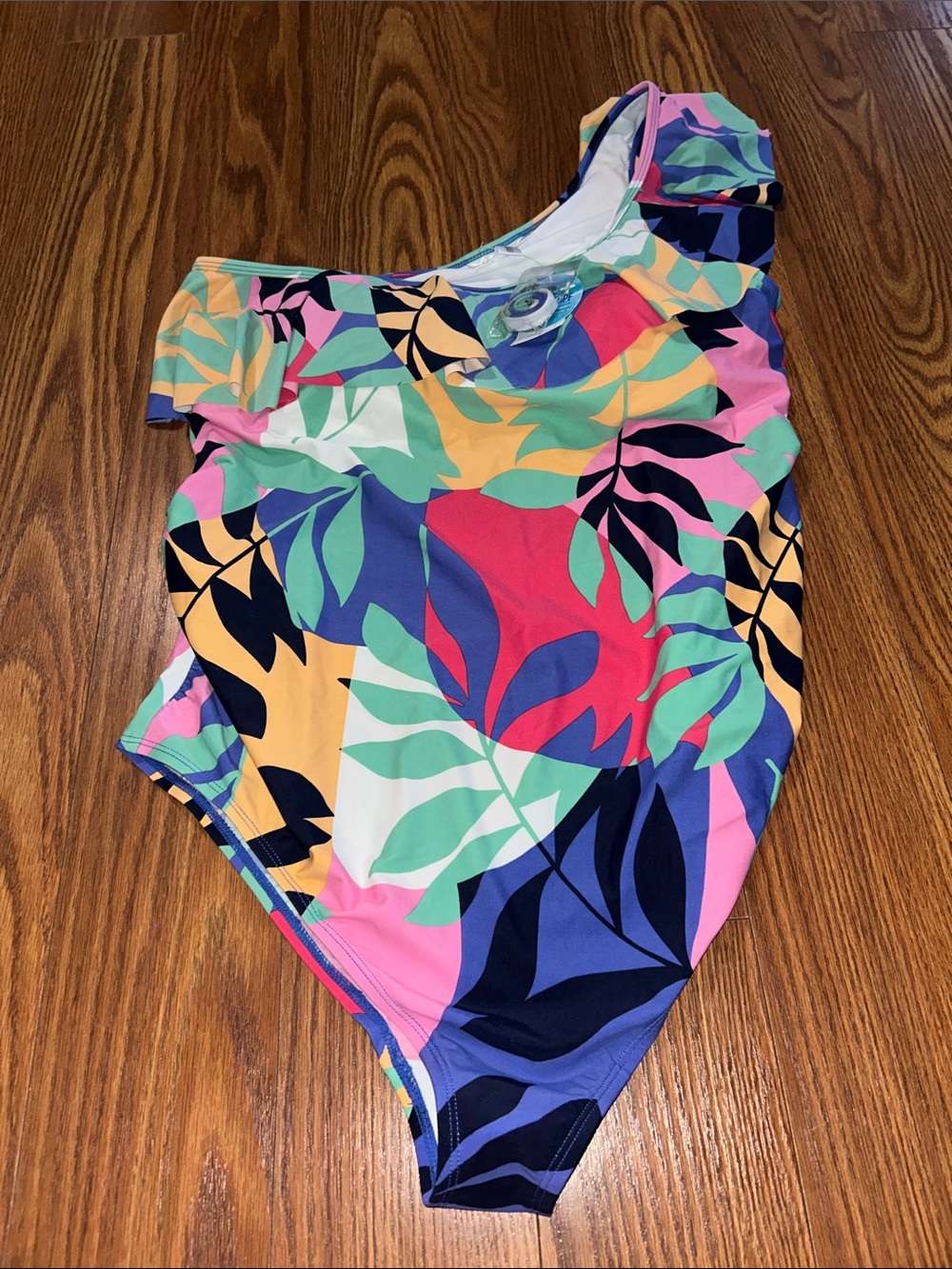 NWT Motherhood One Shoulder Maternity XLMulticolor Leaf Print One-Piece Swimsuit